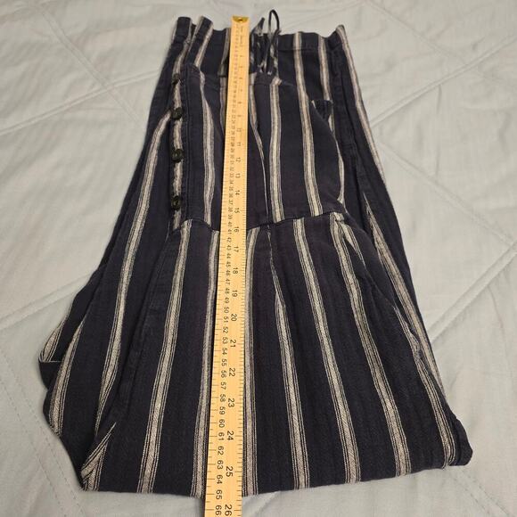 Abercrombie & Fitch Linen Blend Jumpsuit L Navy White Stripe Coastal Wide-leg - Picture 10 of 12